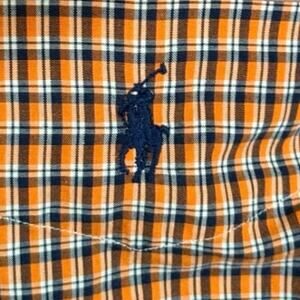Ralph Lauren Men’s L Blake Orange Navy Tattersall Plaid Short Sleeve Button Down